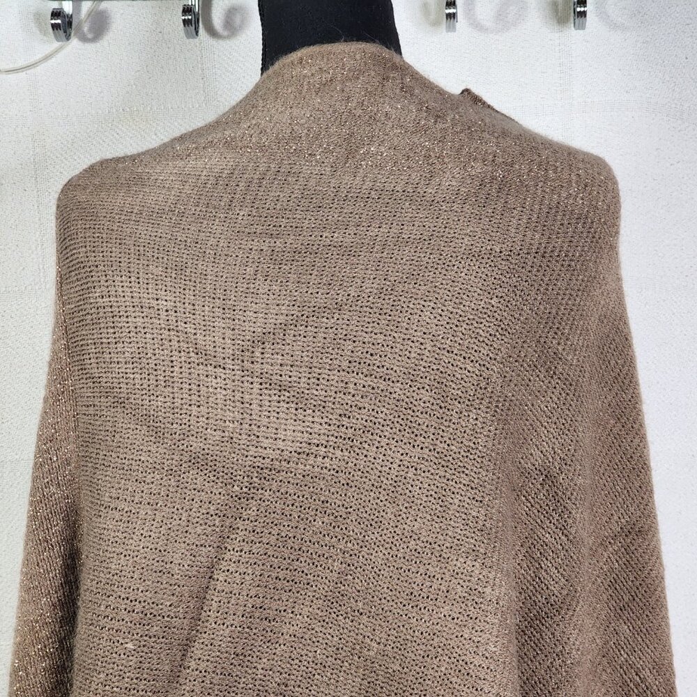 Unbranded Womens Dark Tan with Gold Metallic Trim Acrylic Sweater Poncho OSFM - Picture 12 of 16